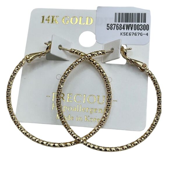 NWT Precious 14K gold dipped textured hoops. - Picture 1 of 6